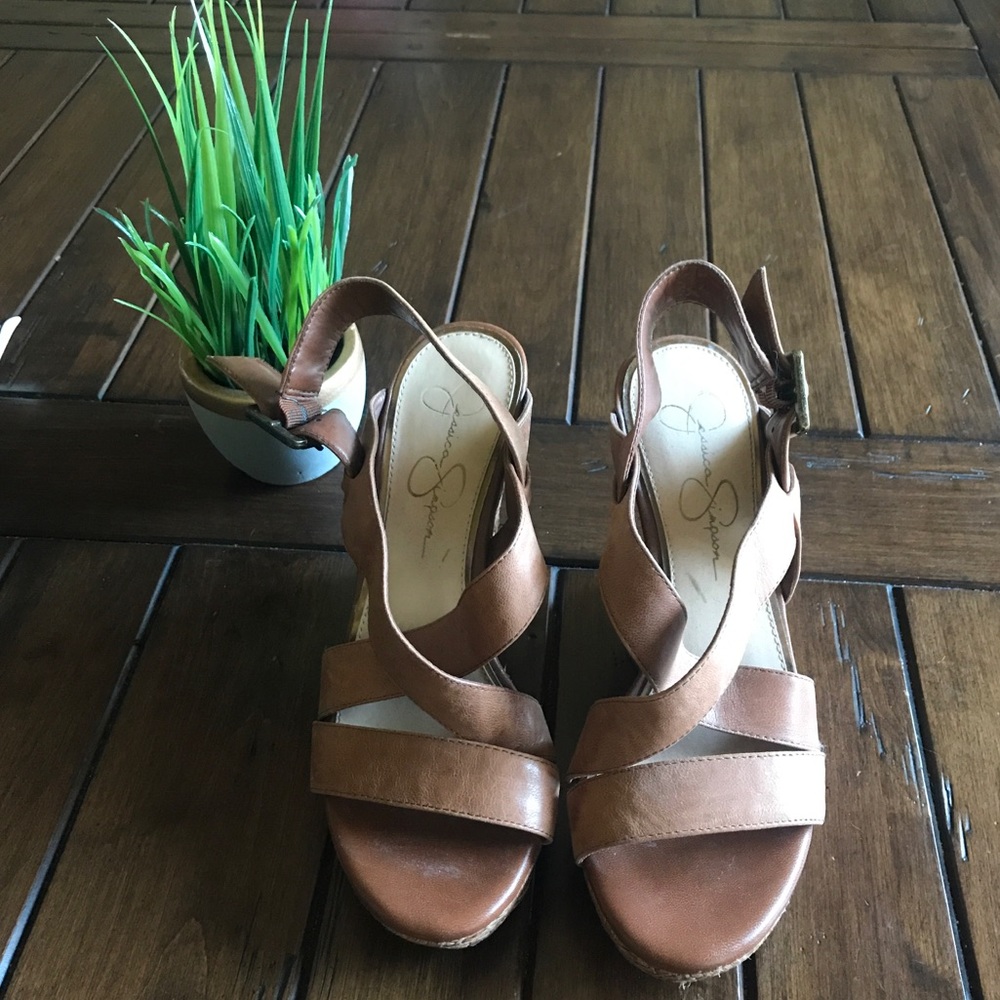 Jessica Simpson Brown Leather Wedge
